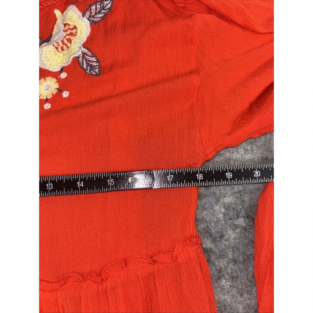 Free People‎ Dress Women's Oversized XS Orange Floral Embroidered Boho Peasant